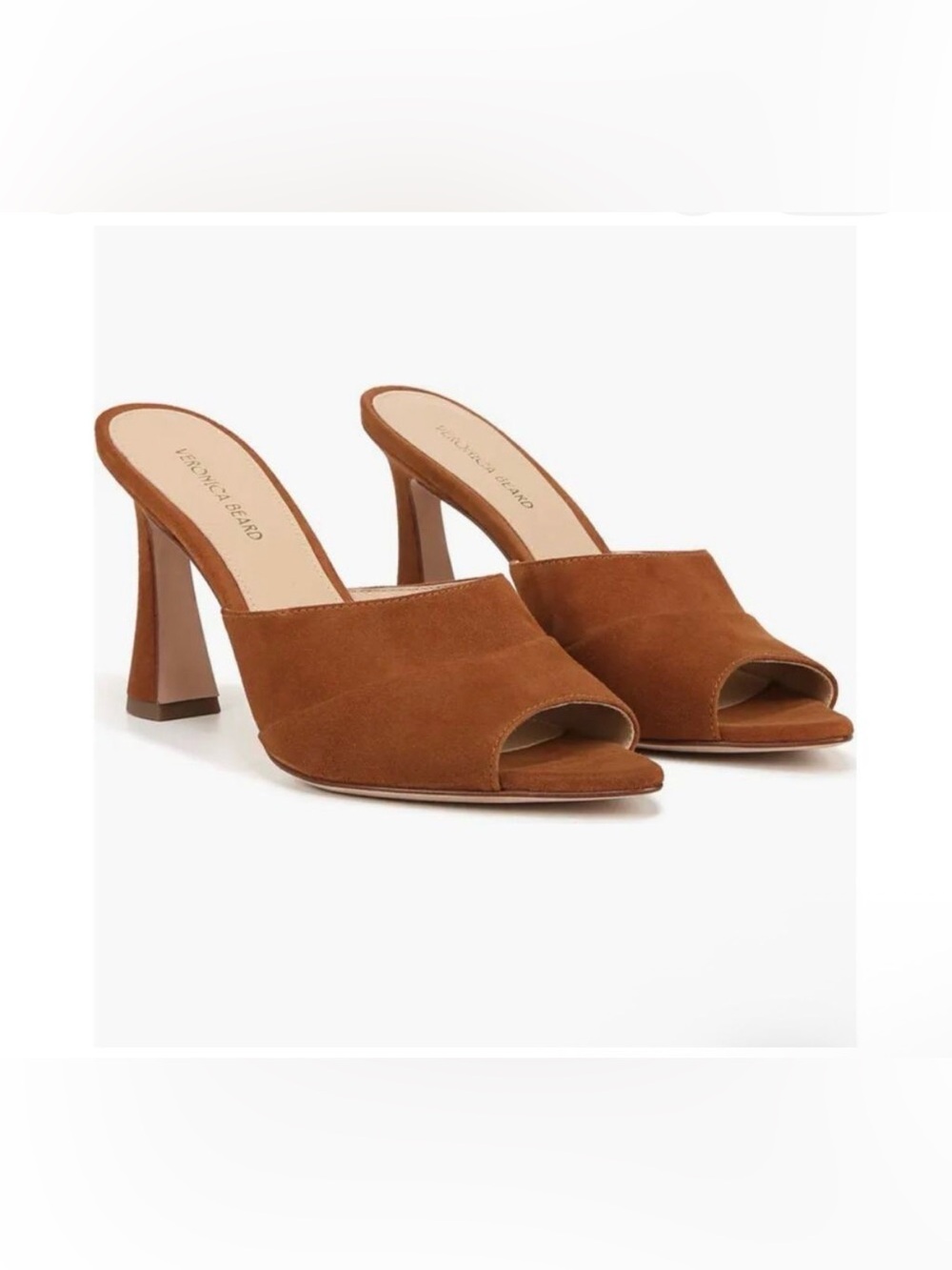 NWOB Veronica Beard Tan Suede Thora Open-Toe Mule Heels